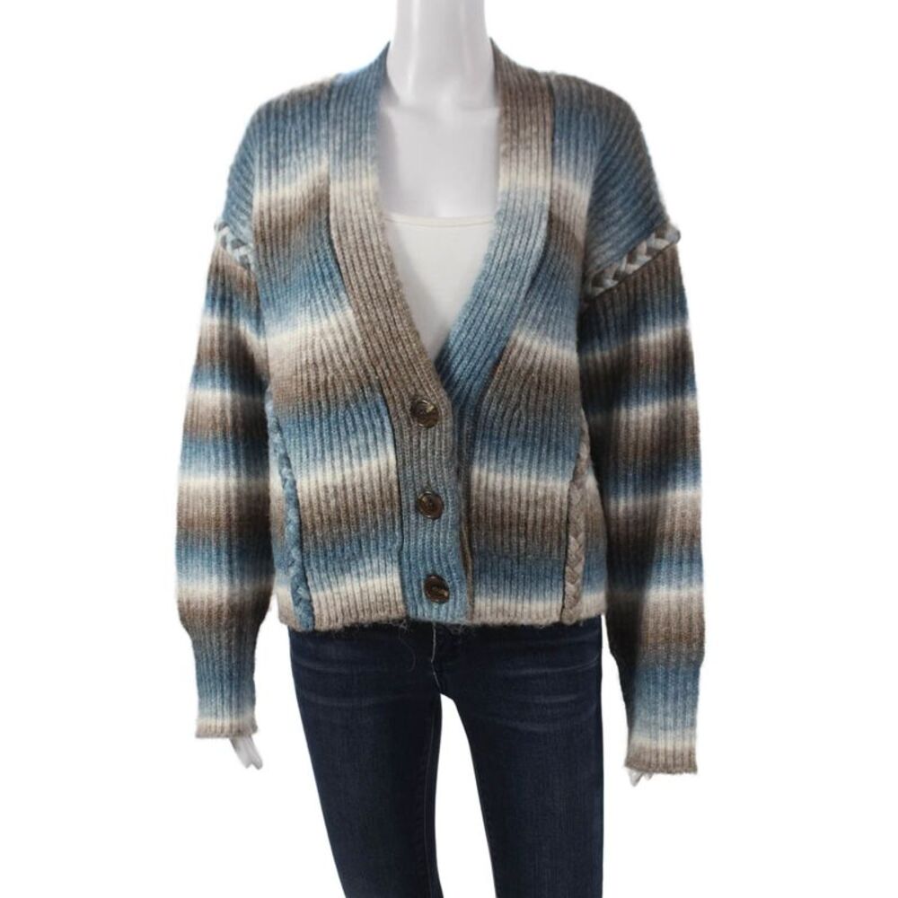 Berenice Womens Cardigan Multicolor Striped V-Neck Acrylic Long Sleeve Size S